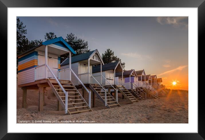 Wells Beach Hut Sunset Framed Mounted Print by David Powley