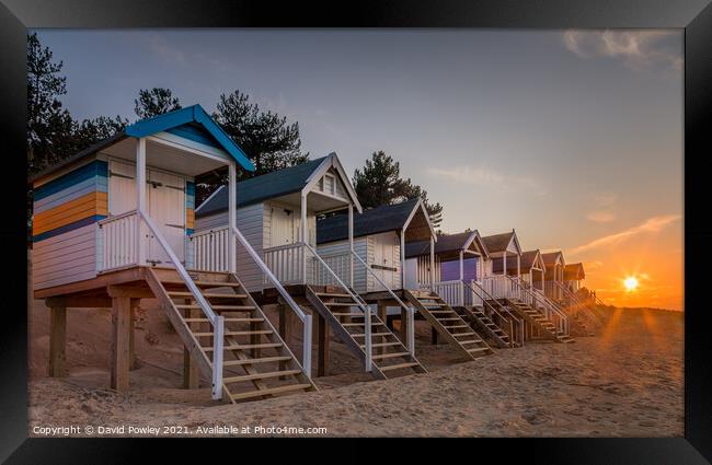 Wells Beach Hut Sunset Framed Print by David Powley