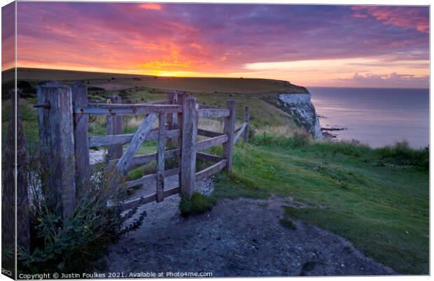 Sunrise over the white cliffs of Dover Canvas Print by Justin Foulkes