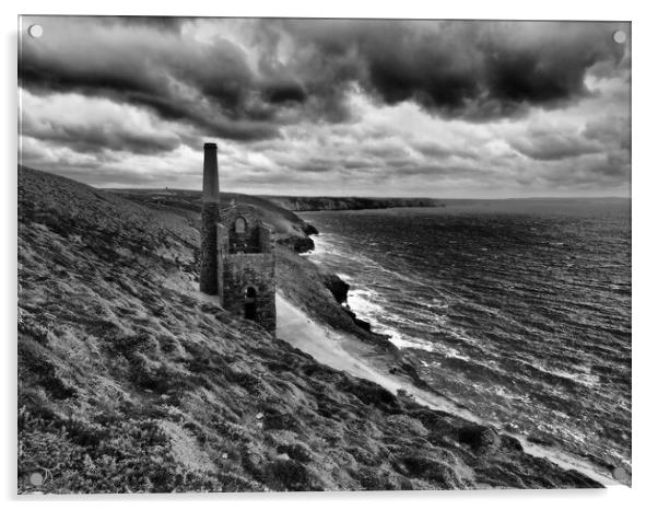 Cornwall sea and coast path monochrome Acrylic by mark humpage