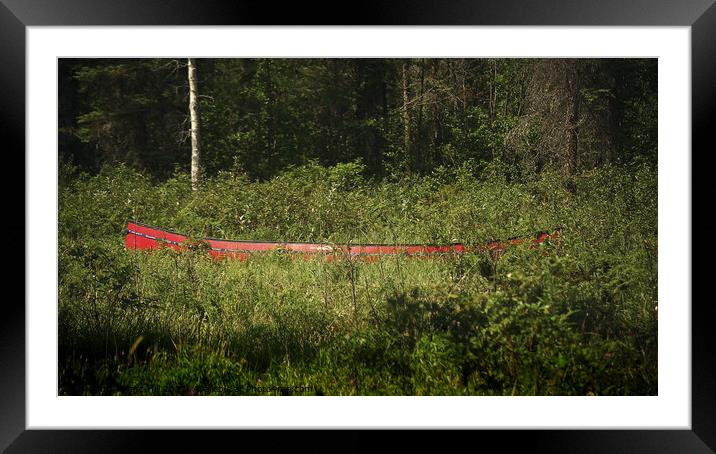 Red canoe on a Canadian forest Framed Mounted Print by Marc Hill