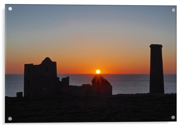 Sunset over ruins with sea at Wheal Coates, Cornwall Acrylic by mark humpage
