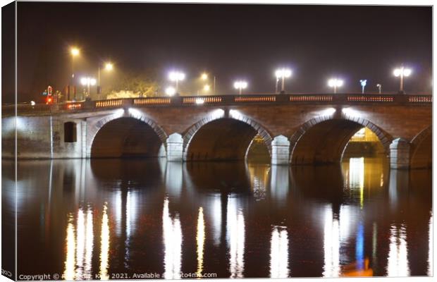 Bridge over the River Severn, Worcester at Night Canvas Print by Richard J. Kyte
