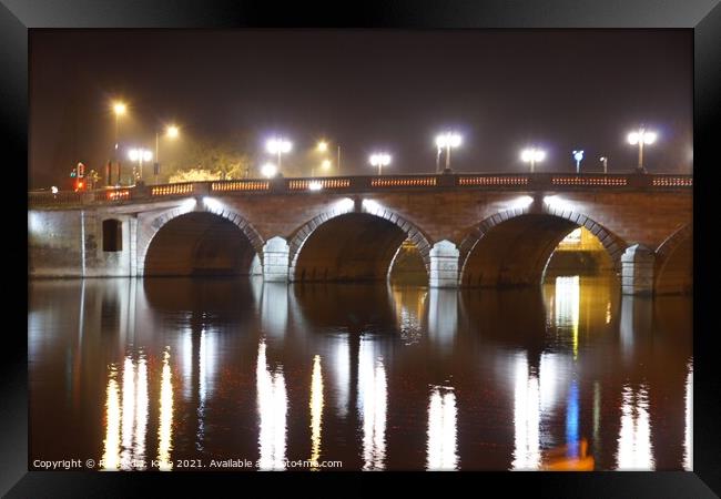 Bridge over the River Severn, Worcester at Night Framed Print by Richard J. Kyte