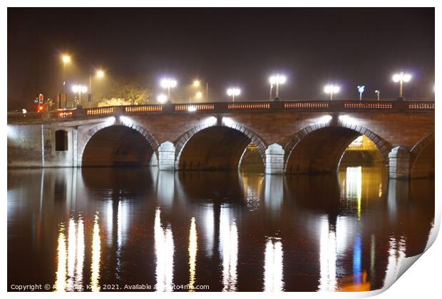 Bridge over the River Severn, Worcester at Night Print by Richard J. Kyte