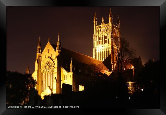 Worcester Cathedral at Night Framed Print by Richard J. Kyte