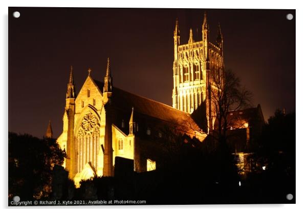 Worcester Cathedral at Night Acrylic by Richard J. Kyte