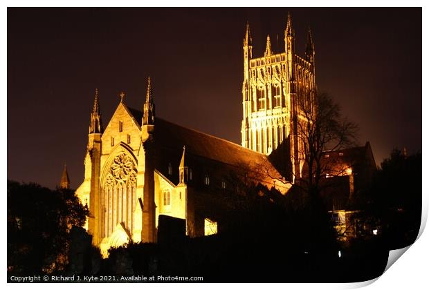 Worcester Cathedral at Night Print by Richard J. Kyte