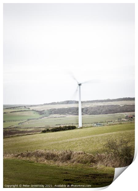 Wind Turbine In County Antrim, Ireland Print by Peter Greenway