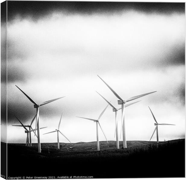 Wind Turbines In The Scottish Highlands  Canvas Print by Peter Greenway