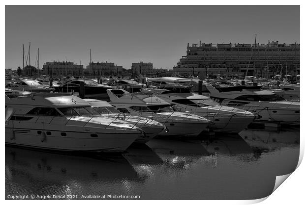 Vilamoura boats in Monochrome Print by Angelo DeVal