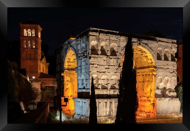 Arch of Janus at Night in Rome Framed Print by Artur Bogacki