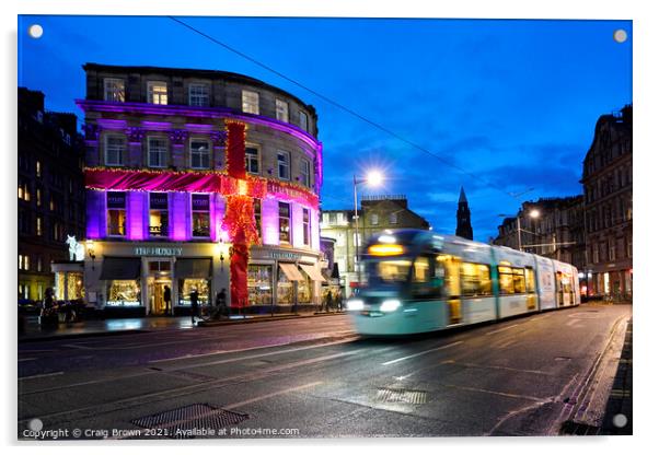Edinburgh Tram at dusk Acrylic by Craig Brown