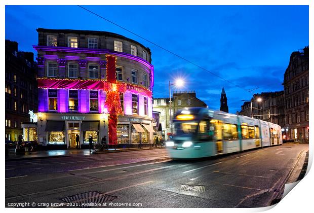 Edinburgh Tram at dusk Print by Craig Brown