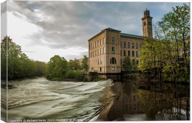 Morning Reflections Of Salts Mill Canvas Print by Richard Perks