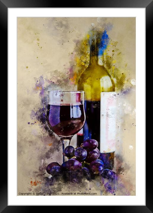 Red Wine and Grapes Framed Mounted Print by David Tyrer