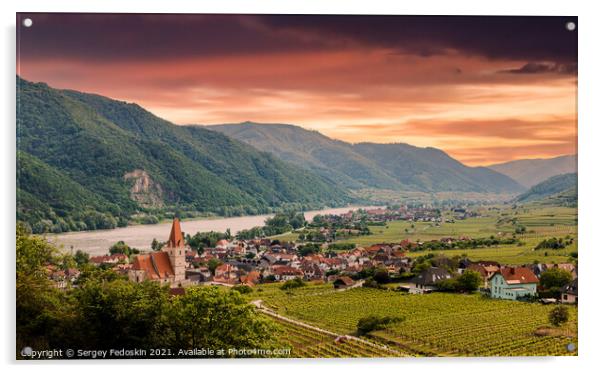 View of small austrian village Weissenkirchen in der Wachau on a Acrylic by Sergey Fedoskin