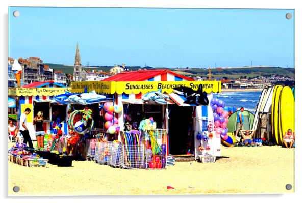 Shop on the beach at Weymouth  Acrylic by john hill