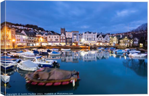 Dartmouth Boat Float at night Canvas Print by Justin Foulkes