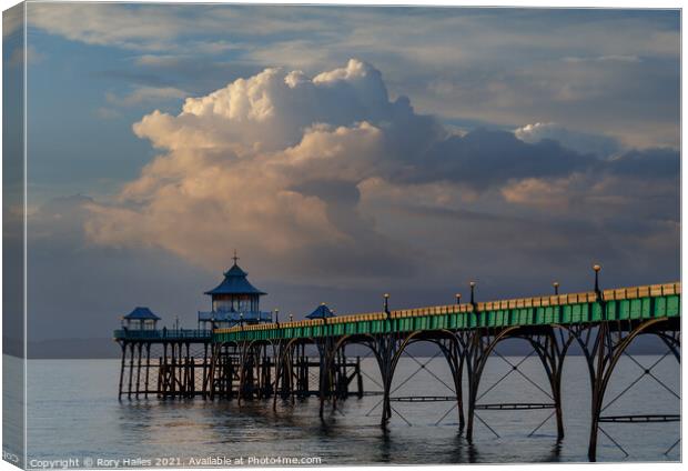 Clevedon Pier  with cumulus cloud Canvas Print by Rory Hailes