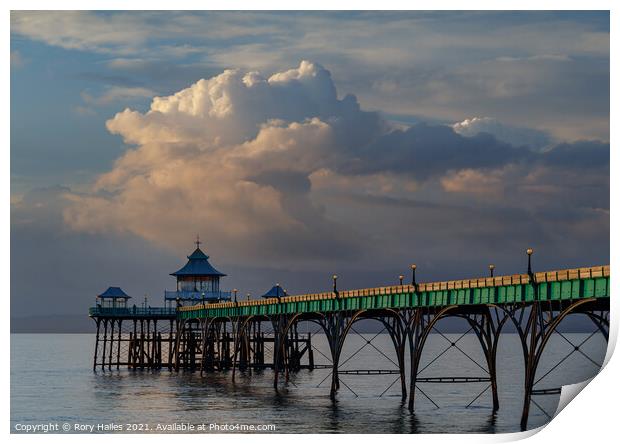 Clevedon Pier  with cumulus cloud Print by Rory Hailes