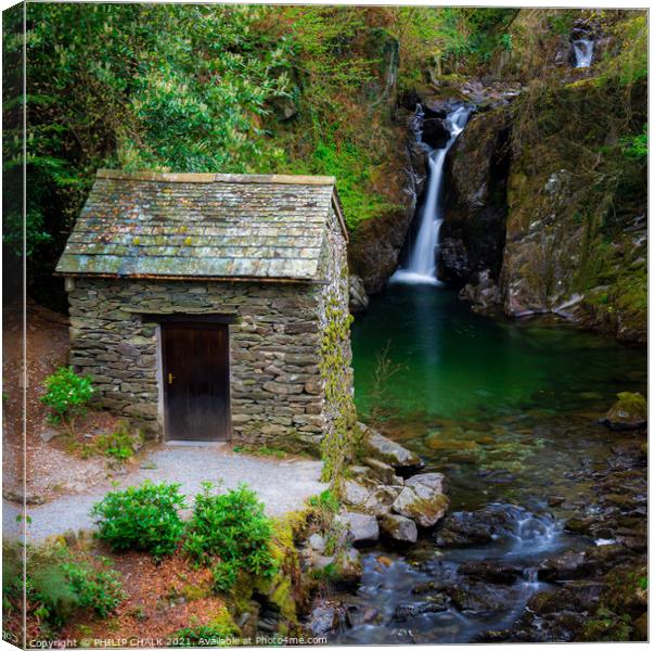  Rydal hall waterfall and viewing hut in the lake district Cumbria 508 Canvas Print by PHILIP CHALK