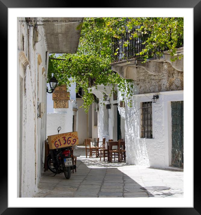 Greek side street, Naxos ( colour) Framed Mounted Print by Jo Sowden