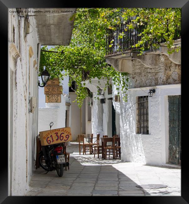 Greek side street, Naxos ( colour) Framed Print by Jo Sowden
