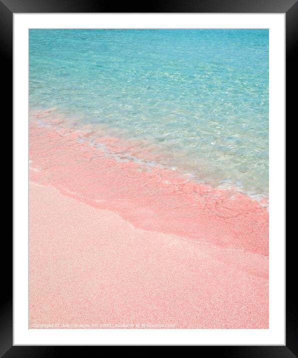 Pink sand beach in Crete, Greece. Summer decor. Framed Mounted Print by Delphimages Art