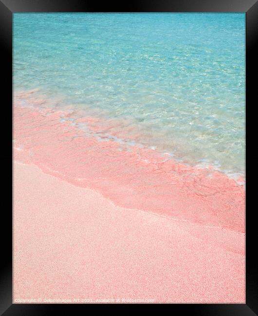 Pink sand beach in Crete, Greece. Summer decor. Framed Print by Delphimages Art