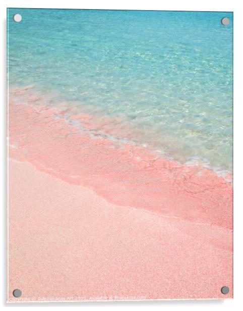 Pink sand beach in Crete, Greece. Summer decor. Acrylic by Delphimages Art