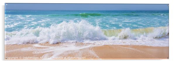 Ocean waves on a beach panorama Acrylic by Delphimages Art