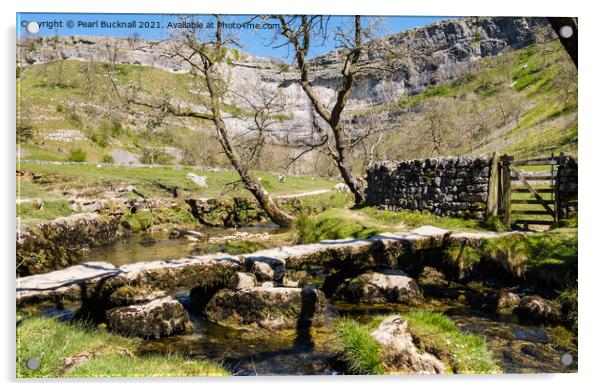 Malham Beck and Malham Cove Yorkshire Dales Acrylic by Pearl Bucknall