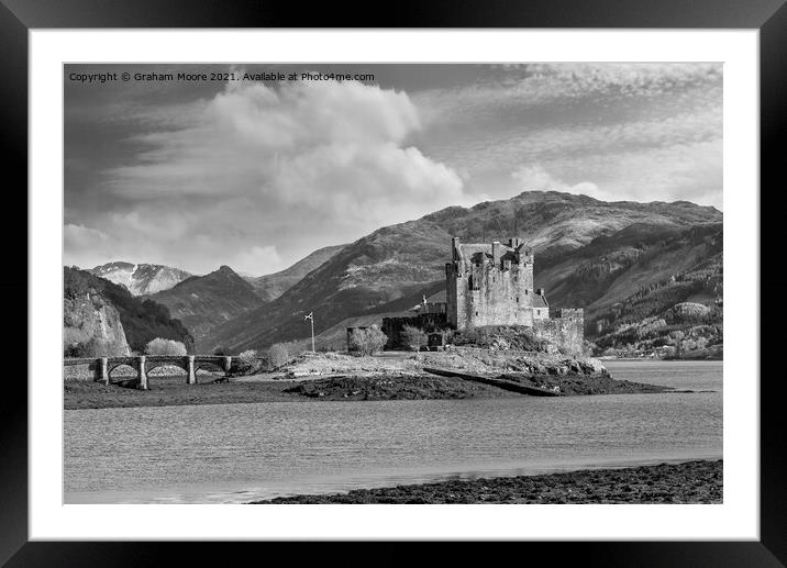 Eilean Donan Castle seen from the north monochrome Framed Mounted Print by Graham Moore