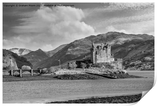 Eilean Donan Castle seen from the north monochrome Print by Graham Moore