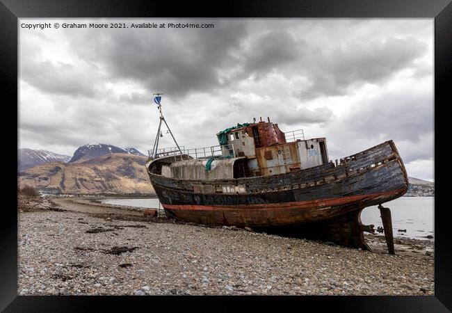 Ship wreck at Corpach Framed Print by Graham Moore
