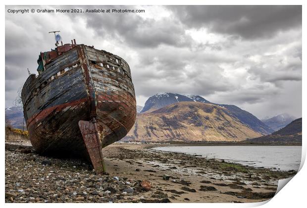 Ship wreck at Corpach Print by Graham Moore