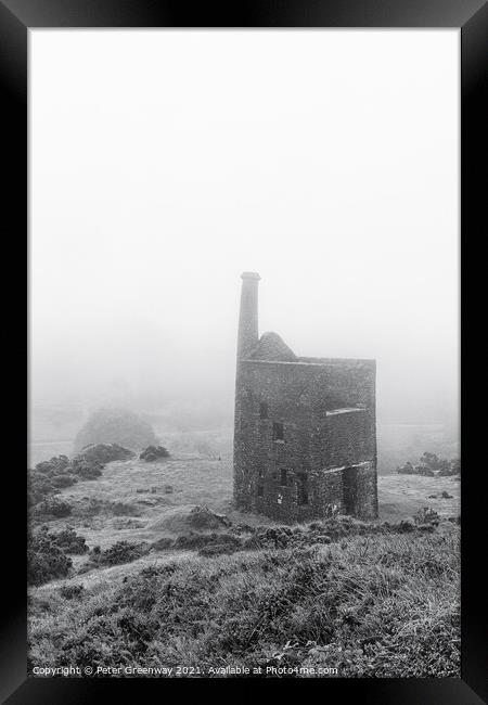 Long Abandonned 'Wheal Betsy' Mine Head On Darmoor Cloaked In Mi Framed Print by Peter Greenway