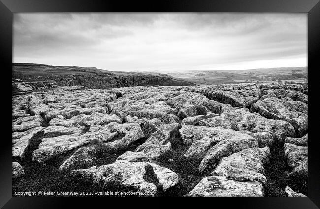 The Limestone Pavement On Top Of Malham Cove, York Framed Print by Peter Greenway