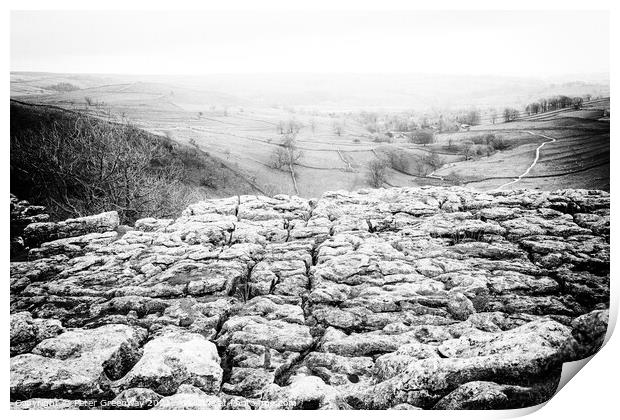 The Limestone Pavement On Top Of Malham Cove, York Print by Peter Greenway
