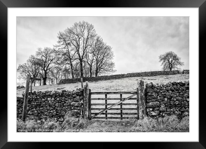 A Gated Field On A Cold & Frosty Morning At Malham Cove Framed Mounted Print by Peter Greenway