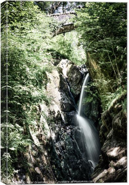 The Aira Force Waterfall In The Lake District Canvas Print by Peter Greenway
