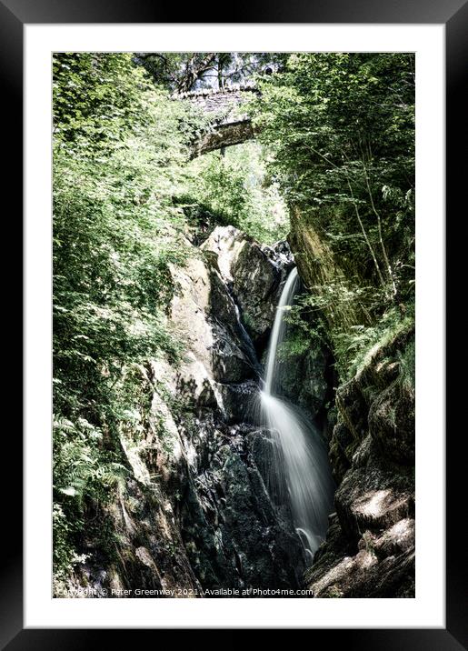 The Aira Force Waterfall In The Lake District Framed Mounted Print by Peter Greenway