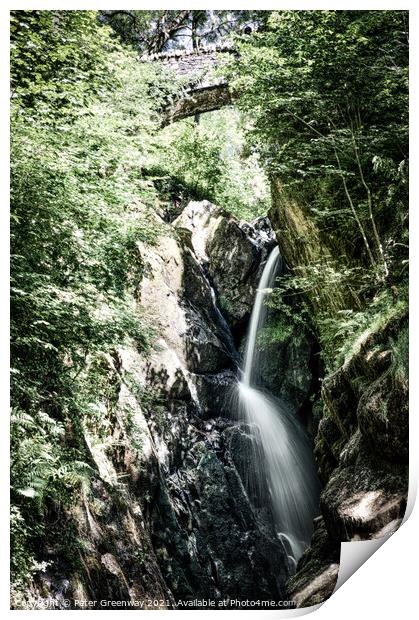 The Aira Force Waterfall In The Lake District Print by Peter Greenway