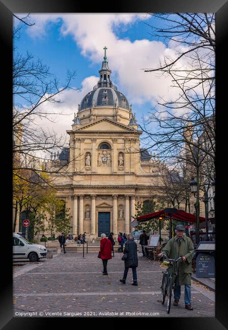 People walking in front of the chapel Framed Print by Vicente Sargues