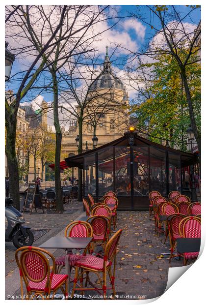 Terrace bar in front of the church Print by Vicente Sargues