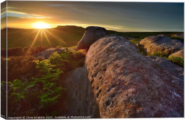 Higger Tor from Burbage Edge at sunset Canvas Print by Chris Drabble