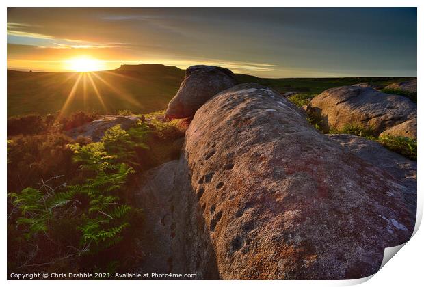Higger Tor from Burbage Edge at sunset Print by Chris Drabble