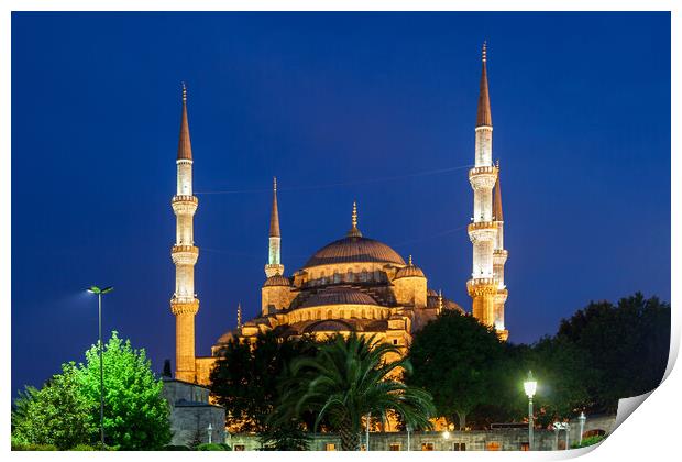 Blue Mosque at Night in Istanbul Print by Artur Bogacki