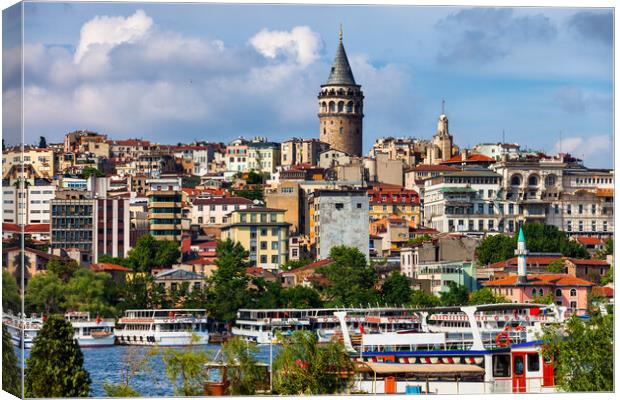 City Of Istanbul Cityscape With Galata Tower Canvas Print by Artur Bogacki
